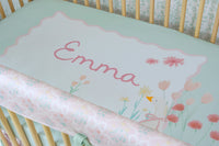 Personalized Crib Sheet | Tulip Meadow Goose