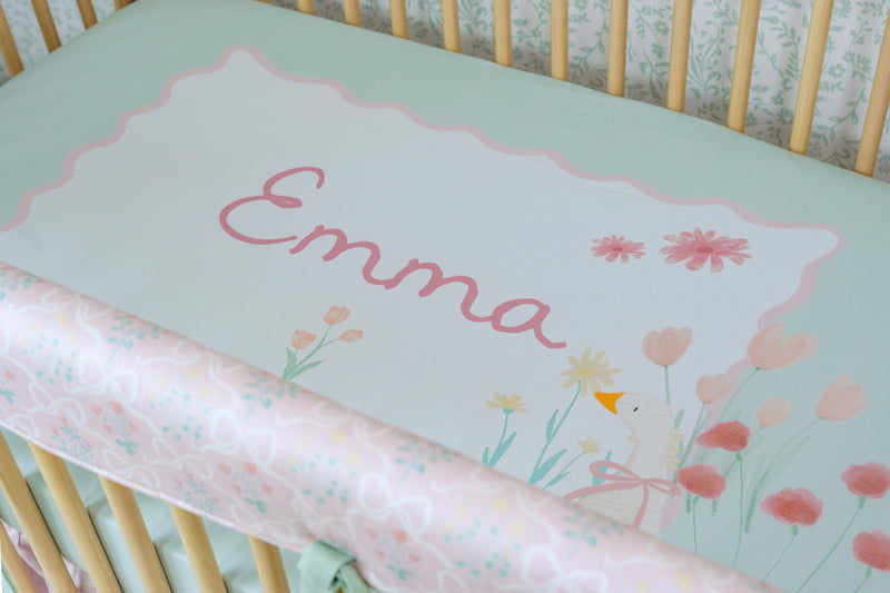 Personalized Crib Sheet | Tulip Meadow Goose