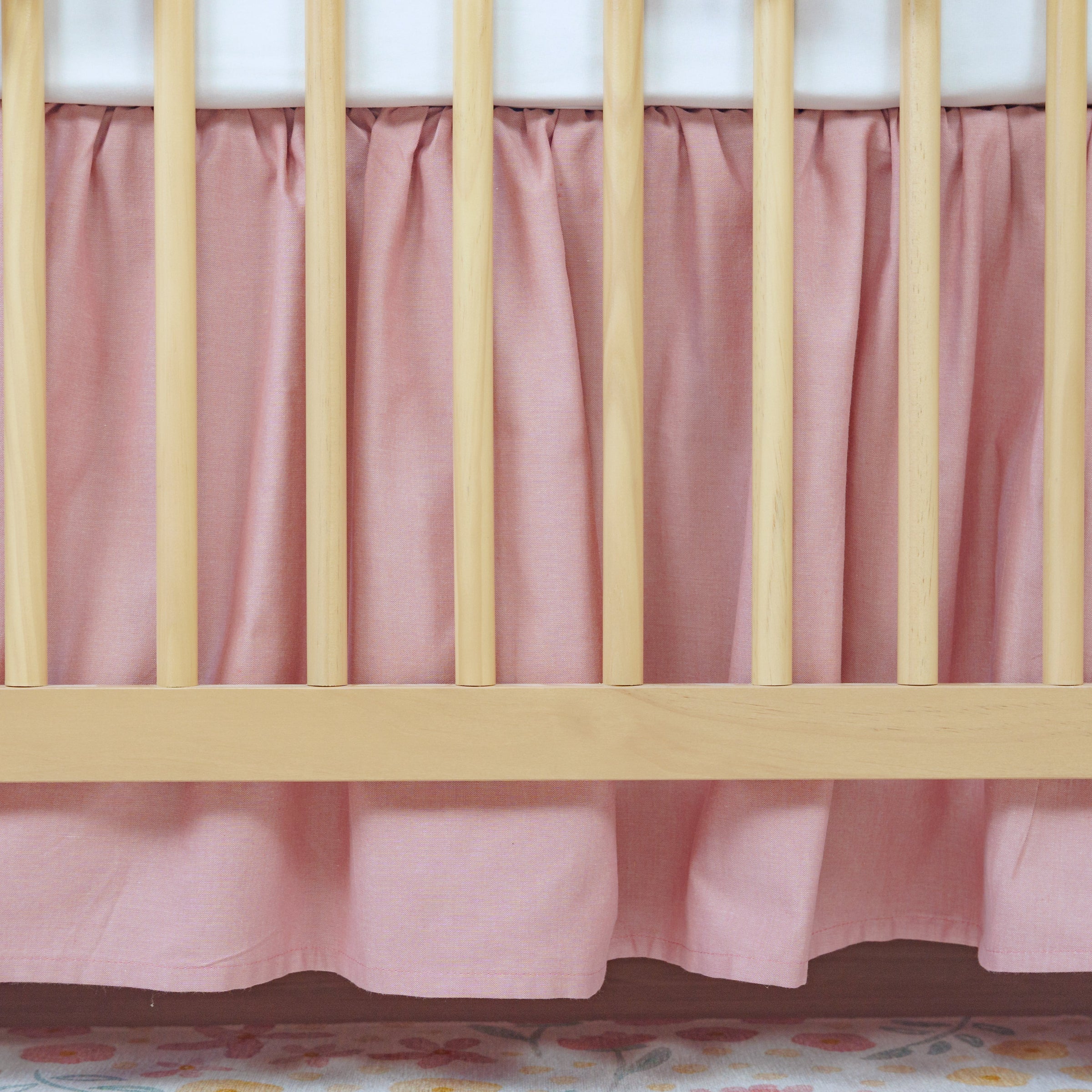 Gathered Crib Skirt | Dusty Rose Chambray