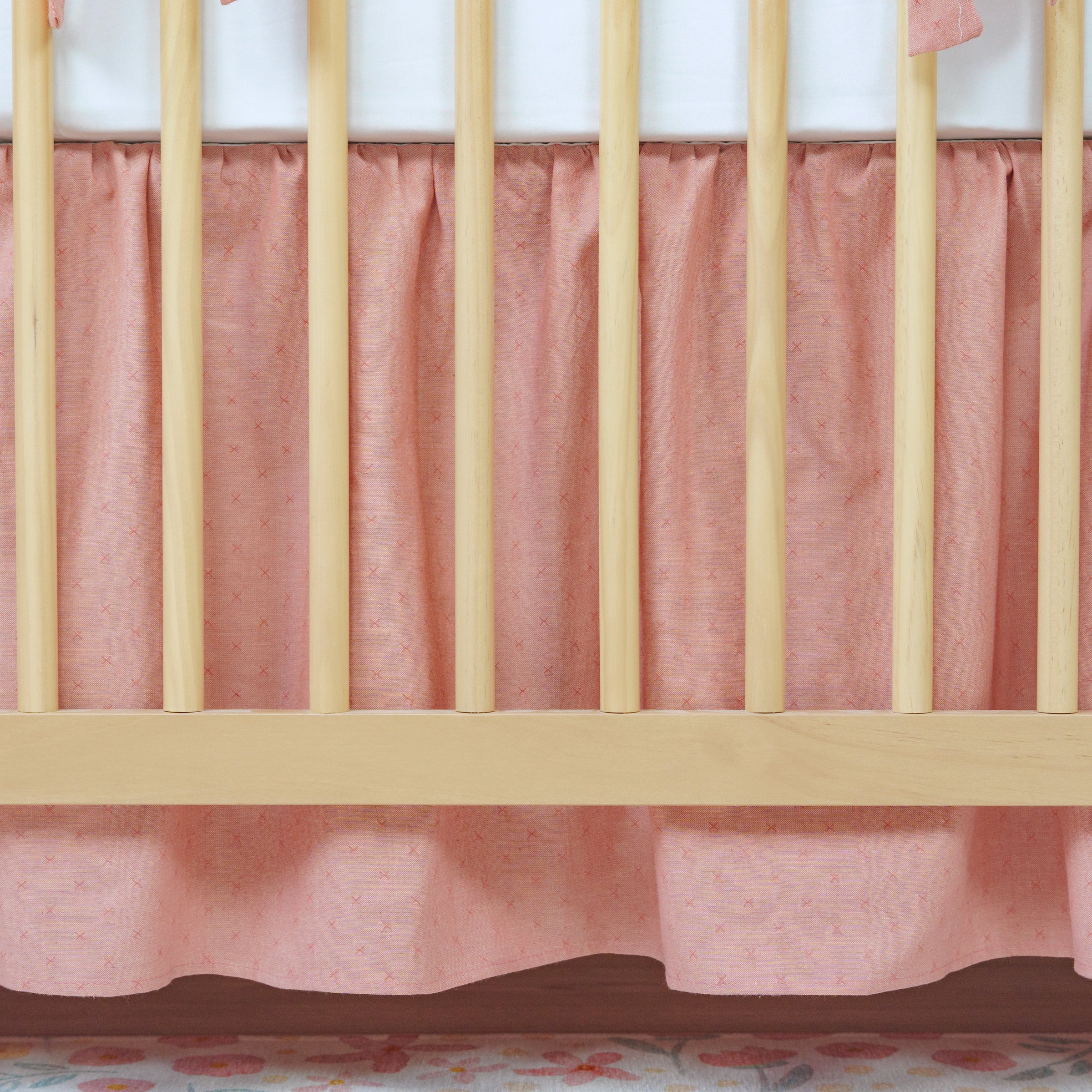 Gathered Crib Skirt | Sunset Rose x Chambray