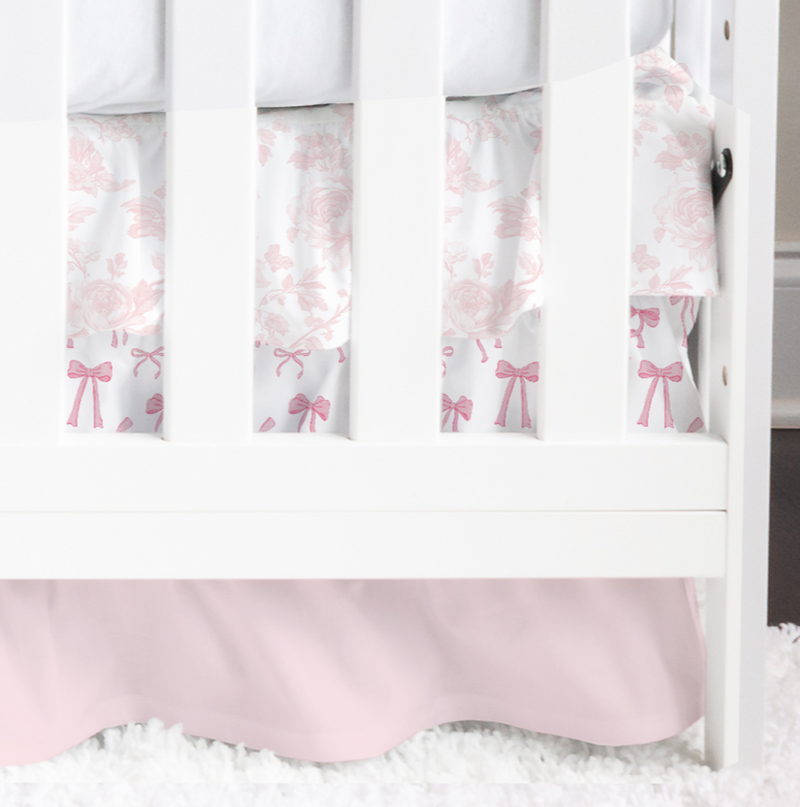 Fancy Bow Solid Pink Ruffled Crib Bedding
