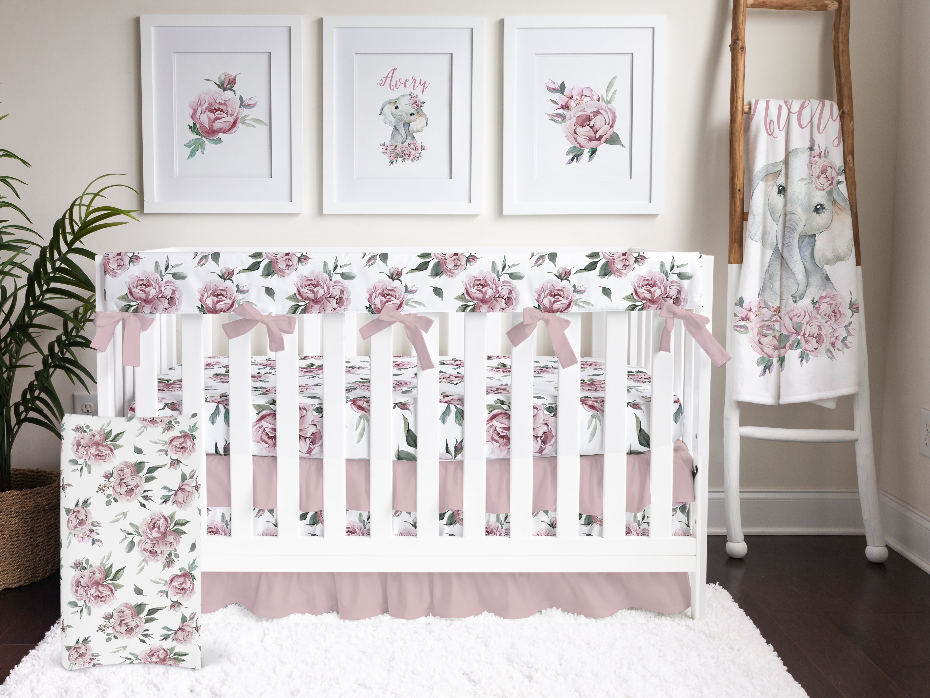 Floral Elephant Nursery Starter Crib Bedding Set