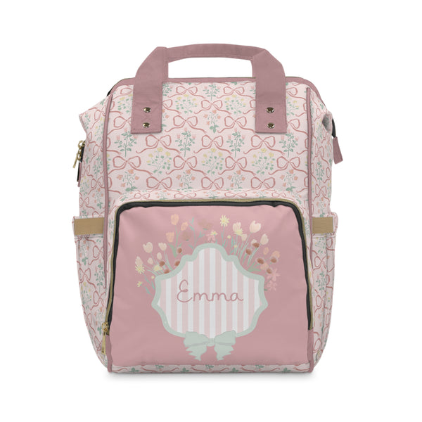 Backpack Diaper Bag | Garden Ribbon Crest