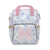 Fancy Bow Blue Toile Personalized Backpack Diaper Bag