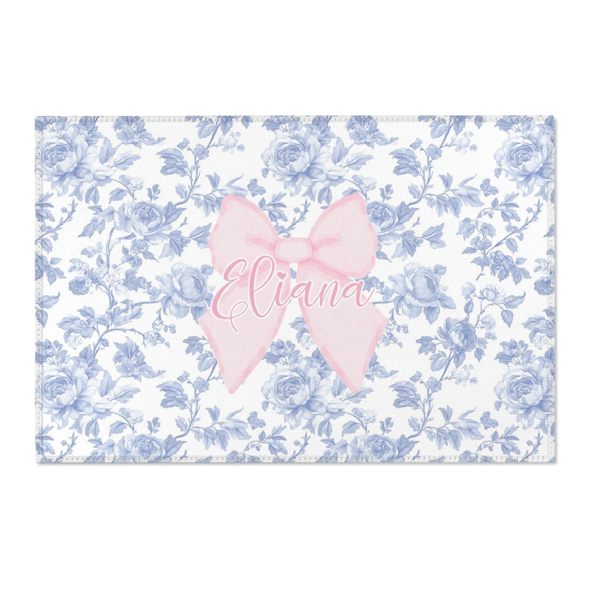 Fancy Bow Blue Toile Personalized Nursery Rug
