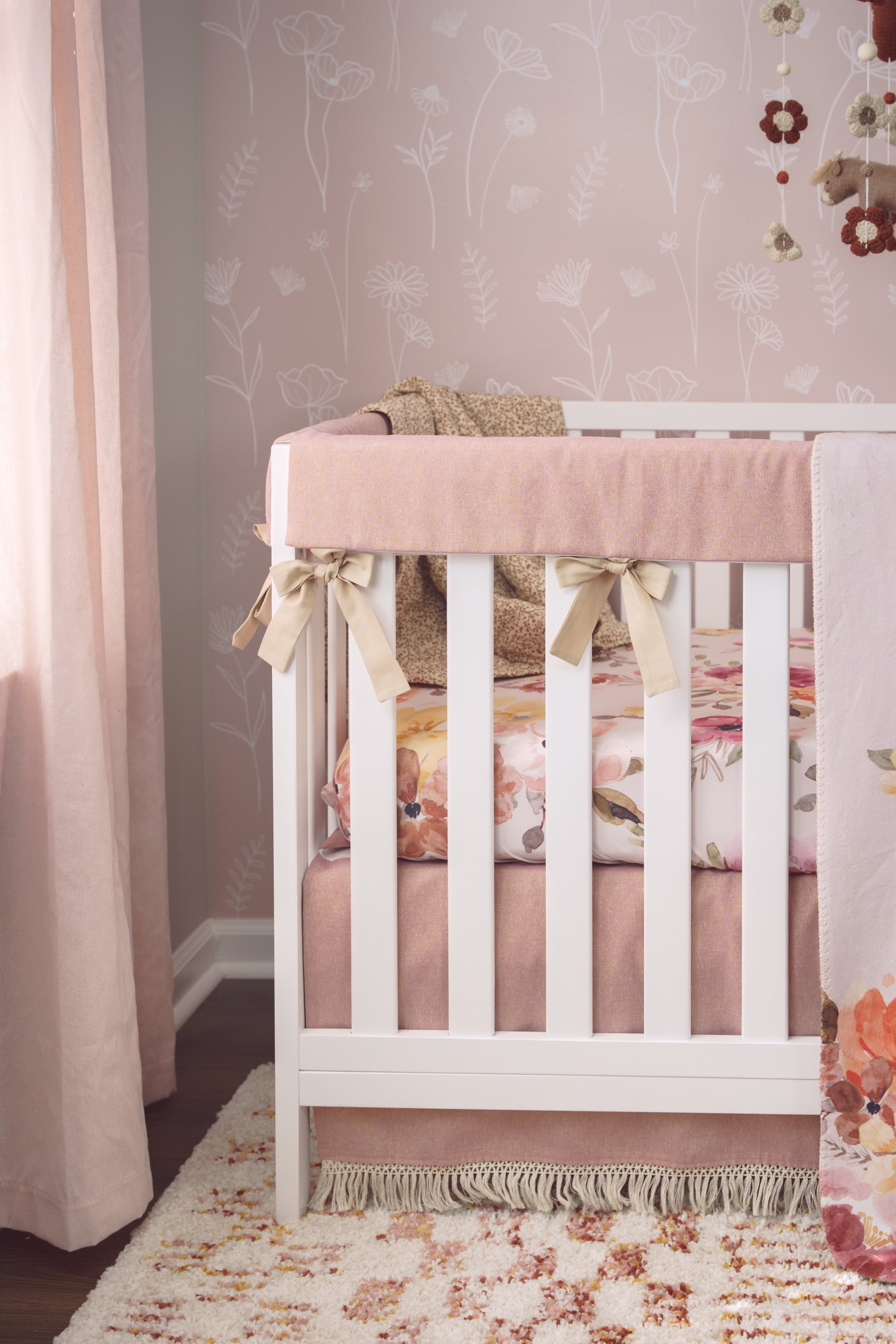 Dusty Rose Metallic Linen Crib Rail Cover