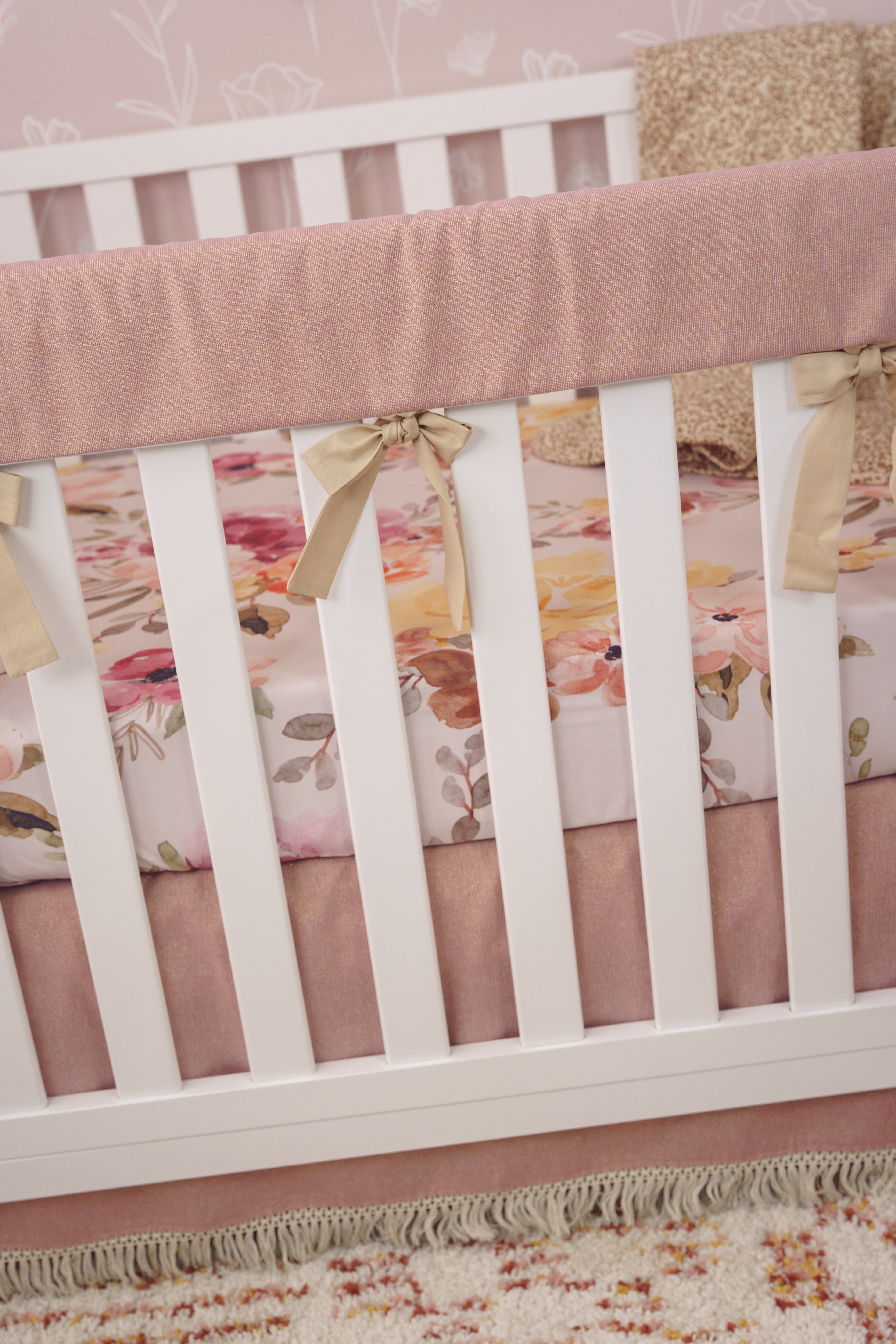 Dusty Rose Metallic Linen Crib Rail Cover