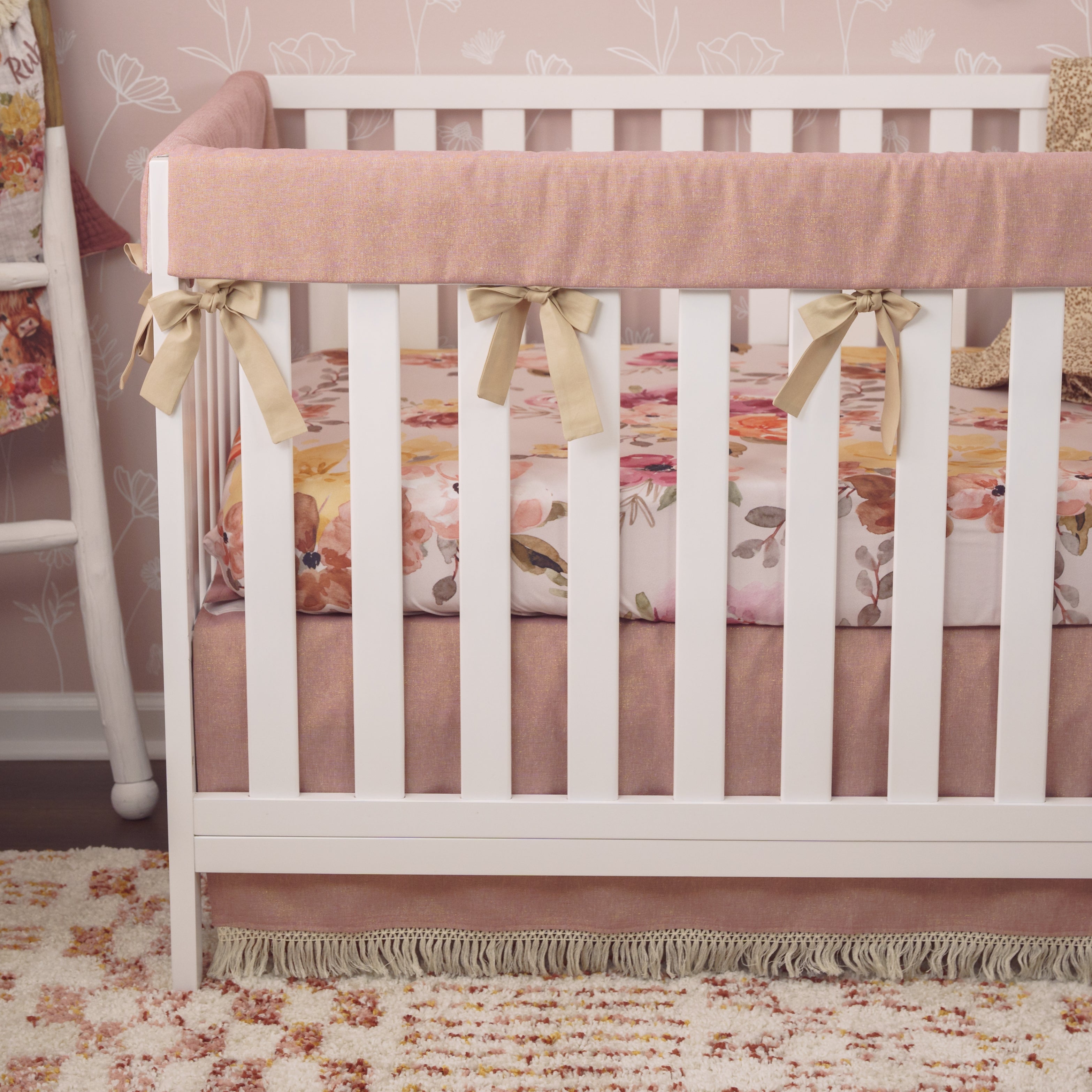 Dusty Rose Metallic Linen Crib Rail Cover