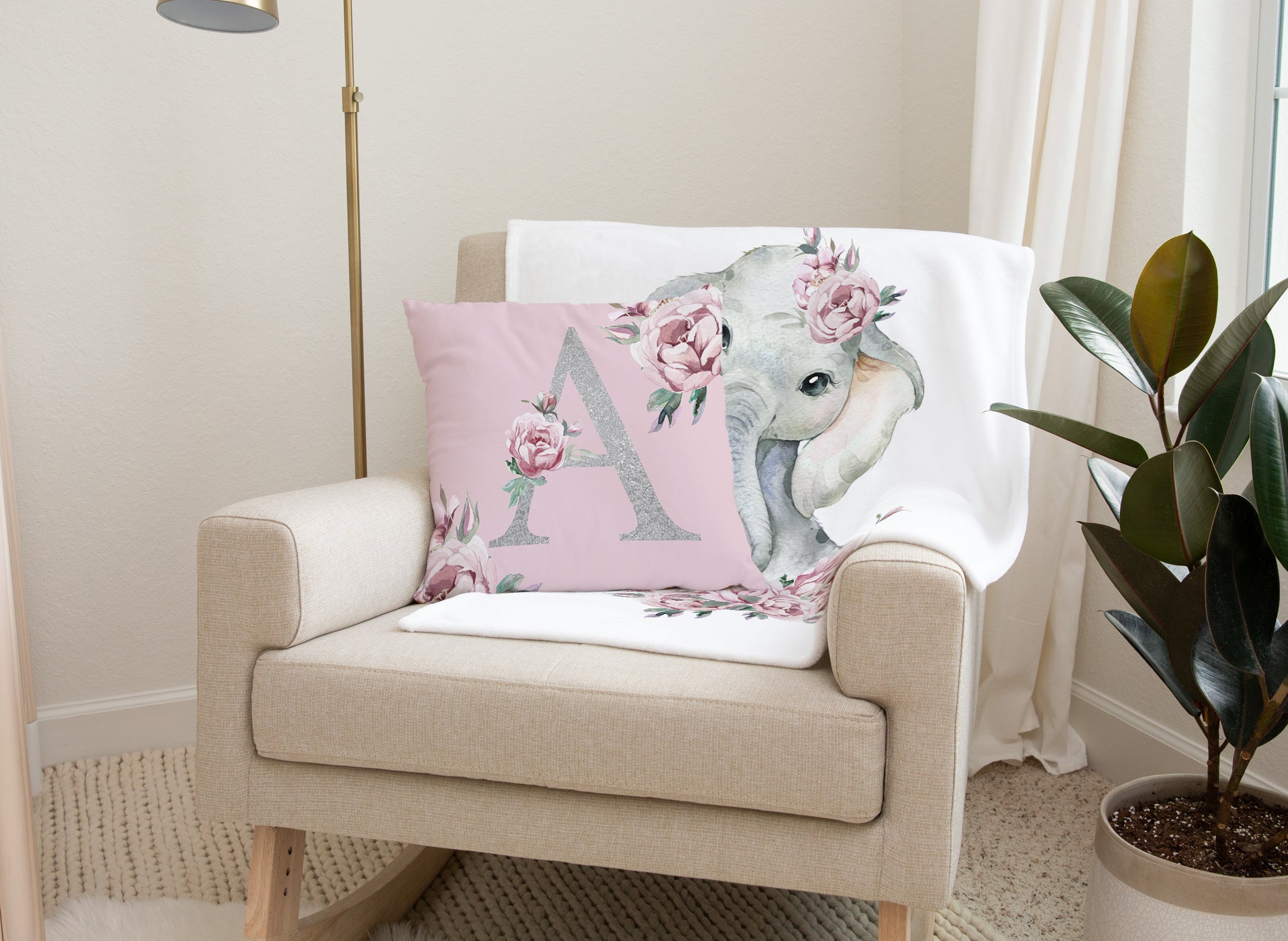 Floral Elephant Nursery Starter Crib Bedding Set