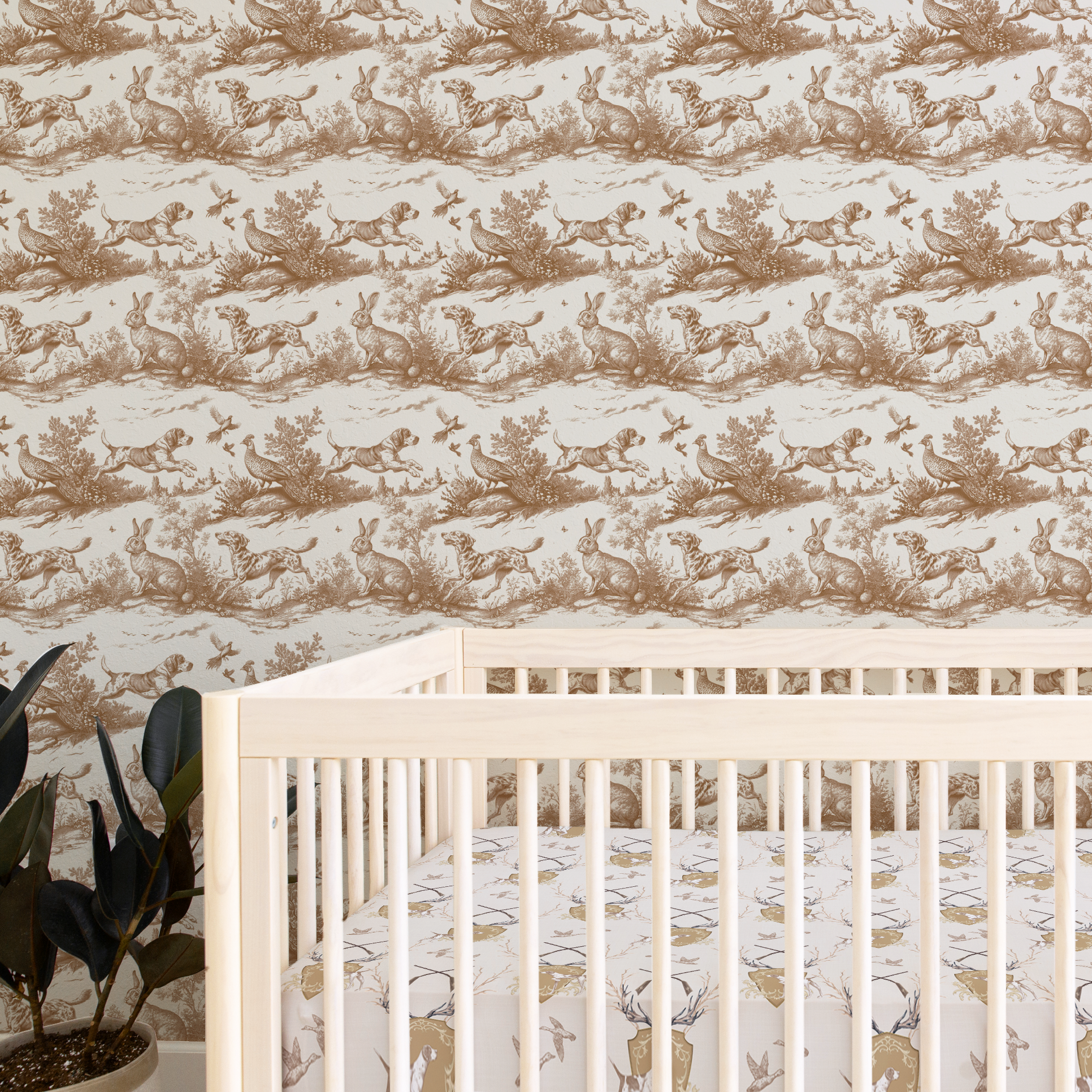 Peel & Stick Wallpaper | Hunting Toile Tobacco