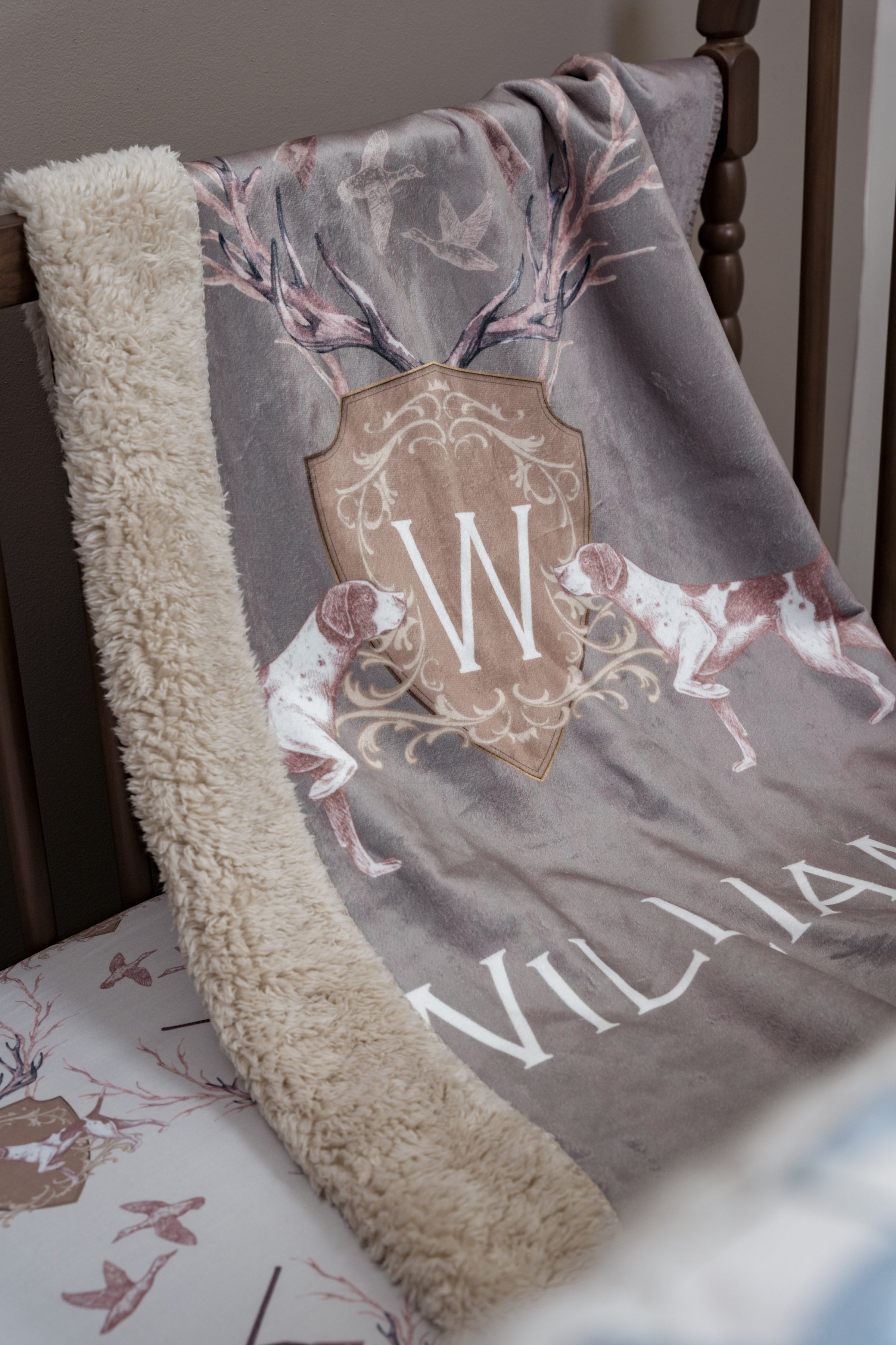 Sherpa Minky Blanket | Antler Crest