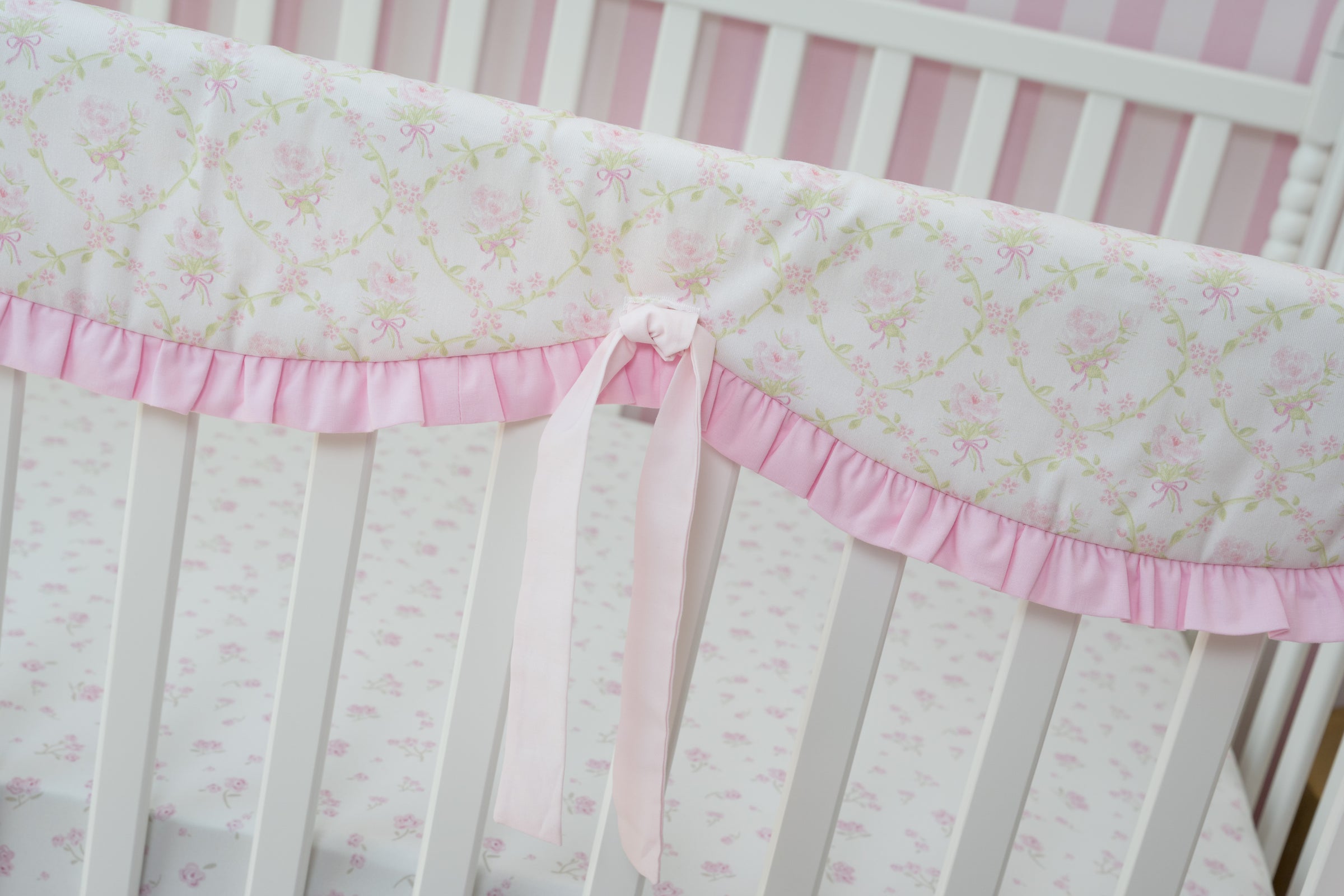 Crib Bedding Set | Scalloped Blushing Trellis