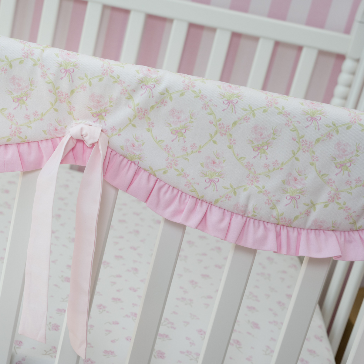Crib Rail Cover | Scalloped Blushing Trellis