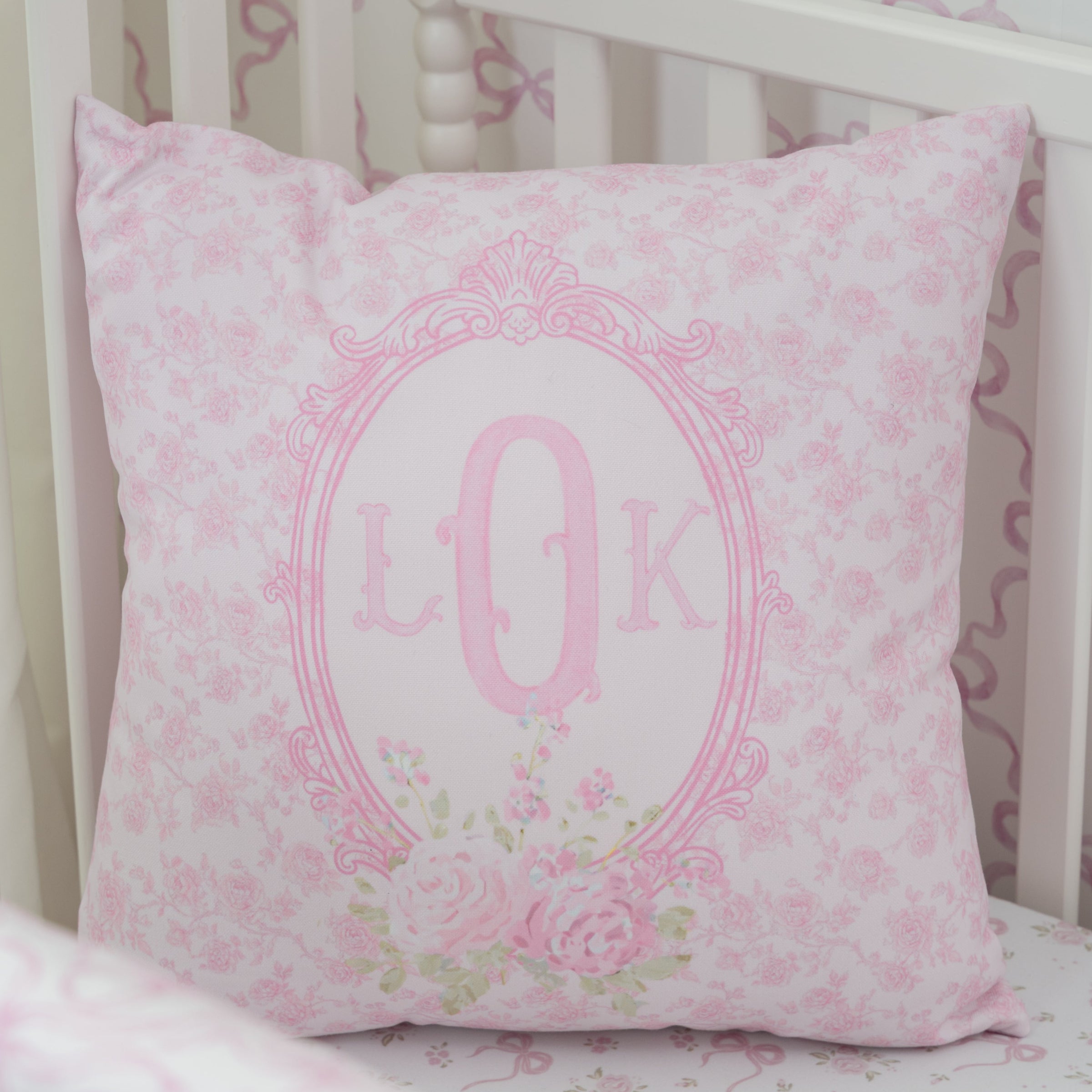 Throw Pillow | Pink Parlor Monogram