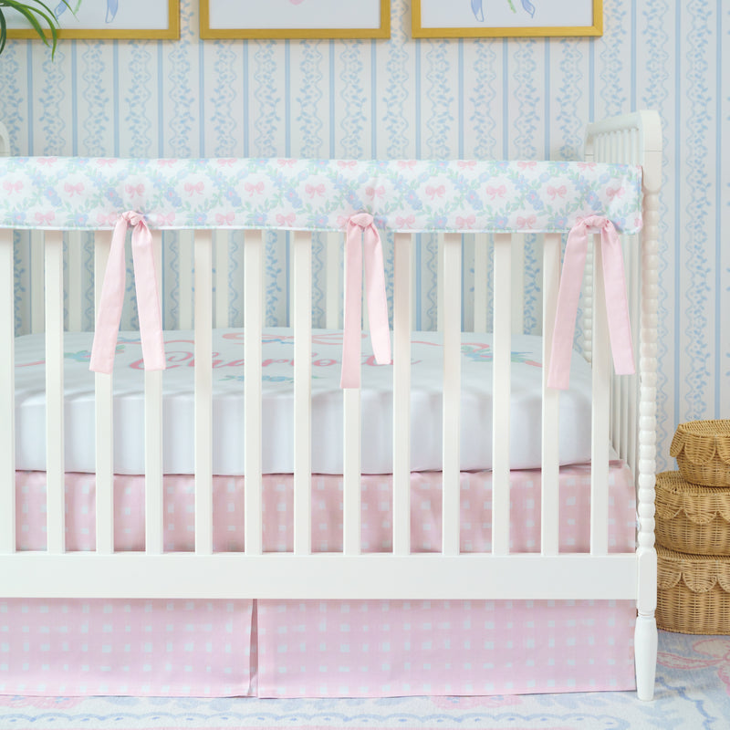 Crib Rail Cover | Bow & Bloom + Baby Pink Watercolor Gingham