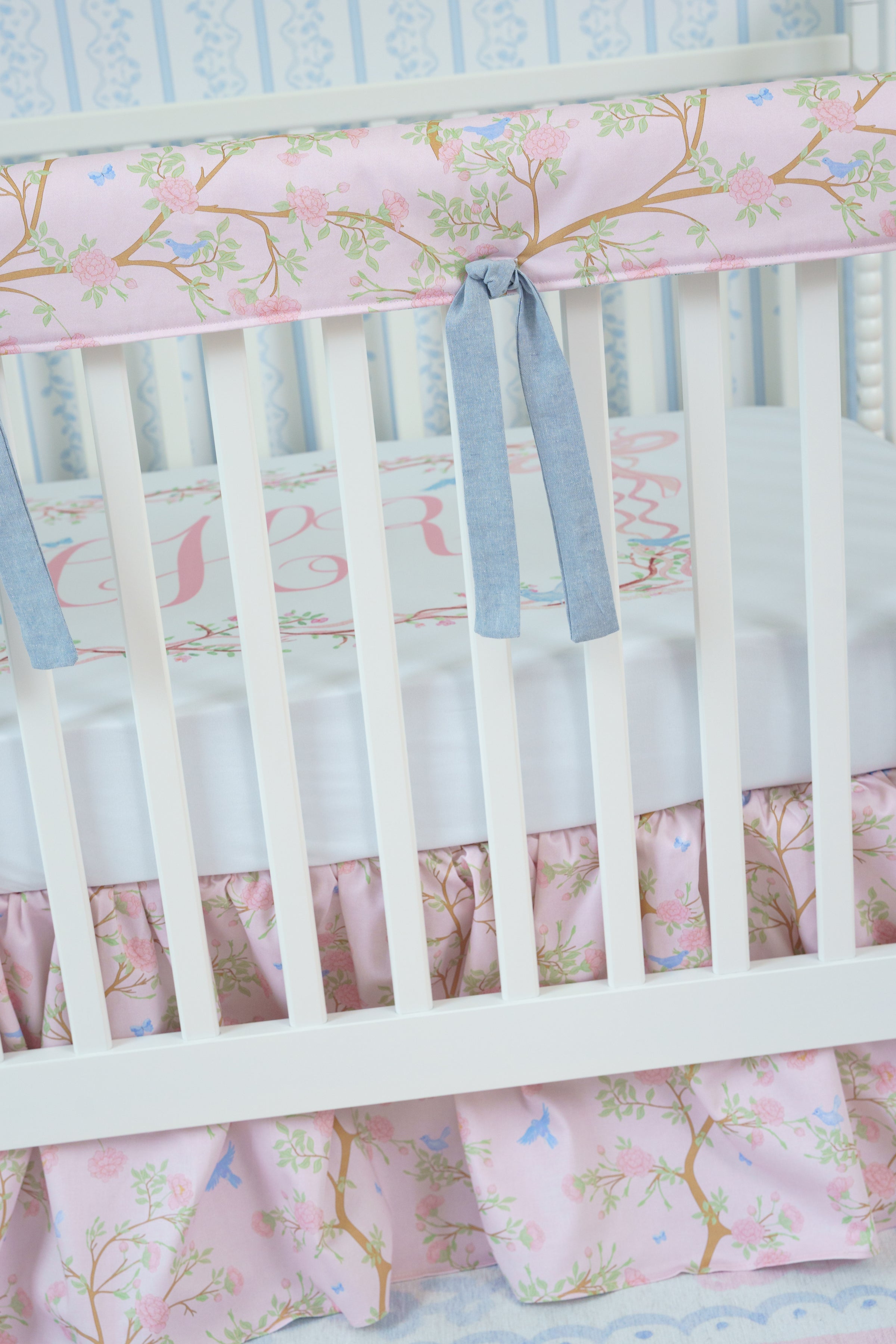 Personalized Crib Sheet | Ribboned Chinoiserie