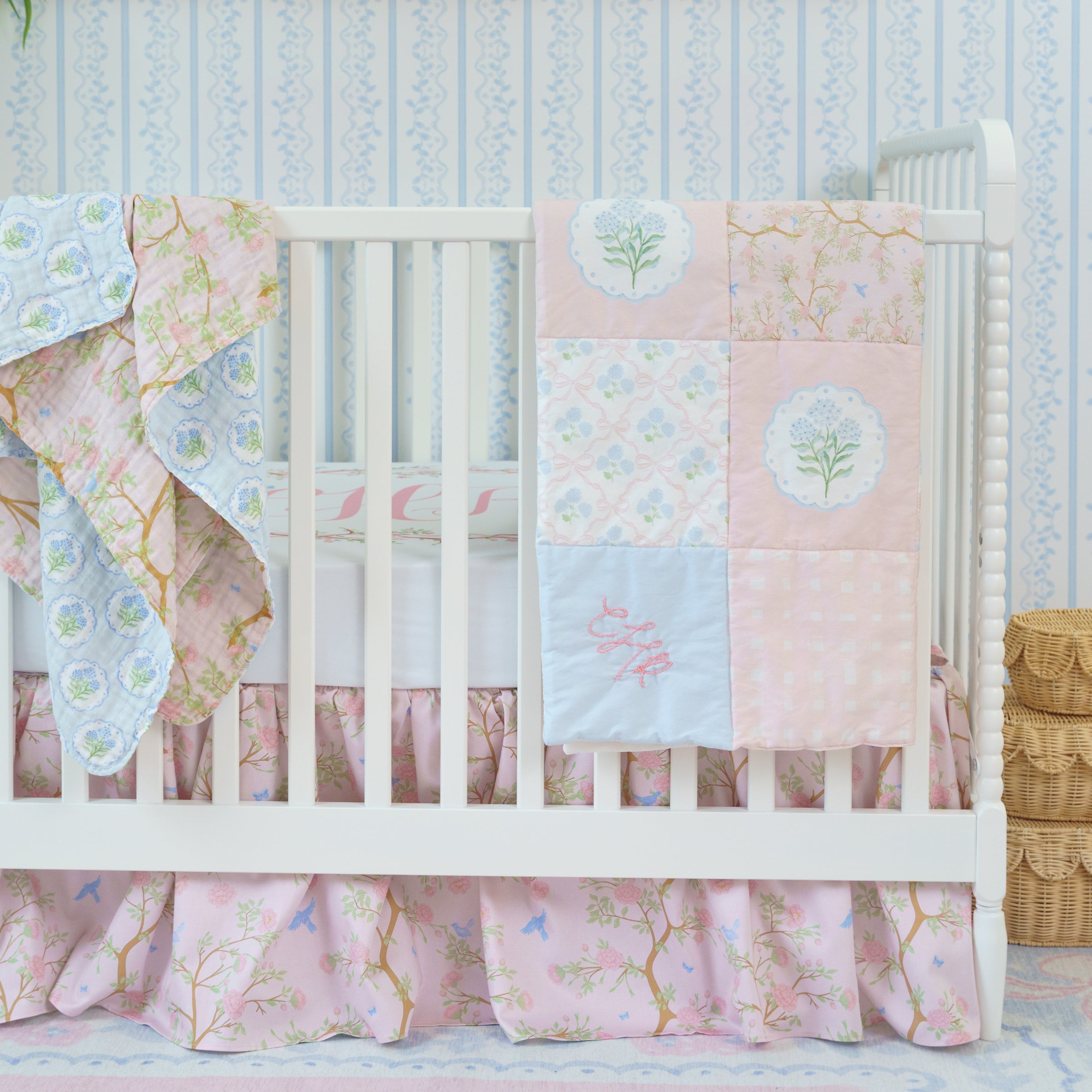 Gathered Crib Skirt | Chinoiserie Garden