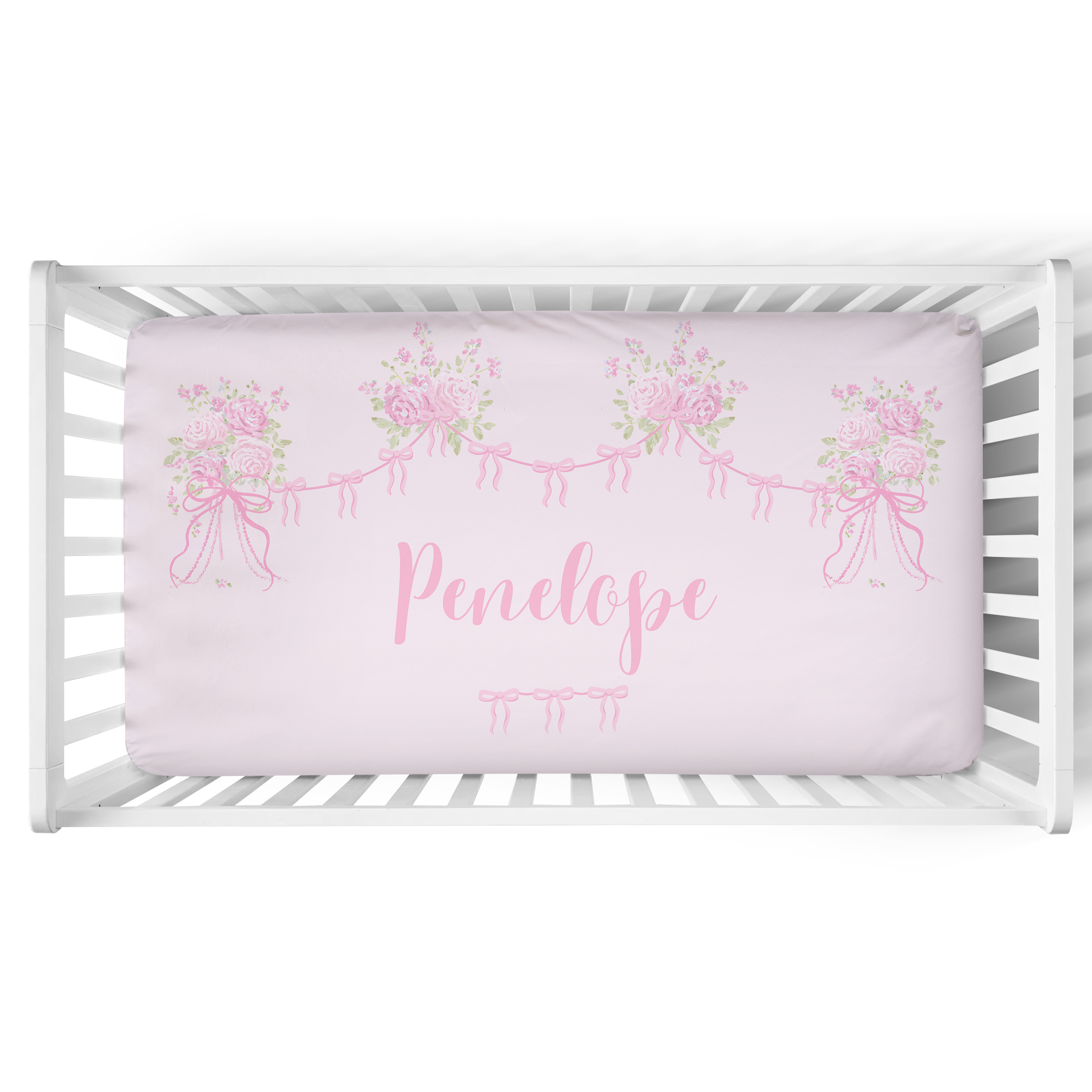 Personalized Crib Sheet | Pretty Bow Garland