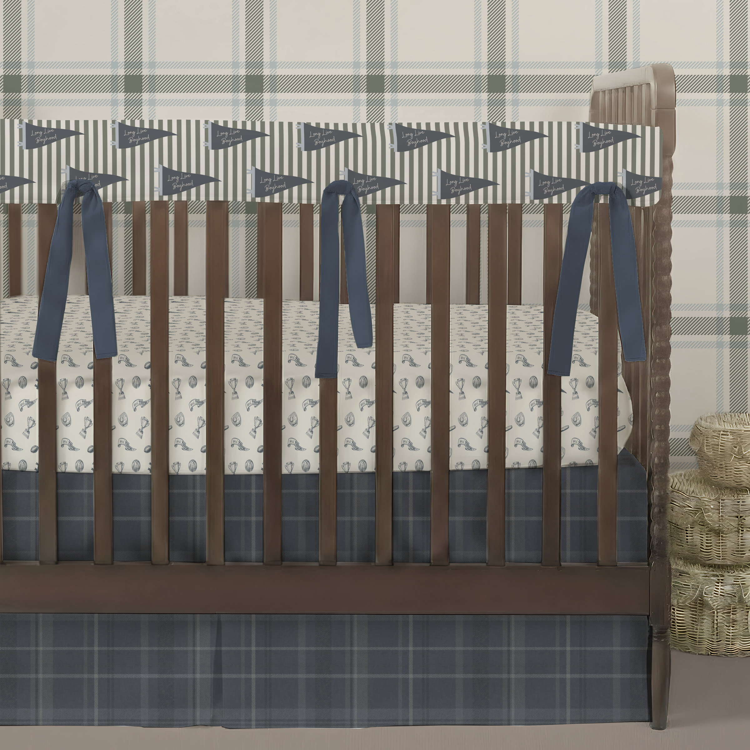 Crib Skirt | Classic Plaid Denim
