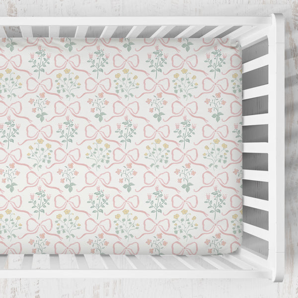 Crib Sheet | Garden Ribbon in Cream