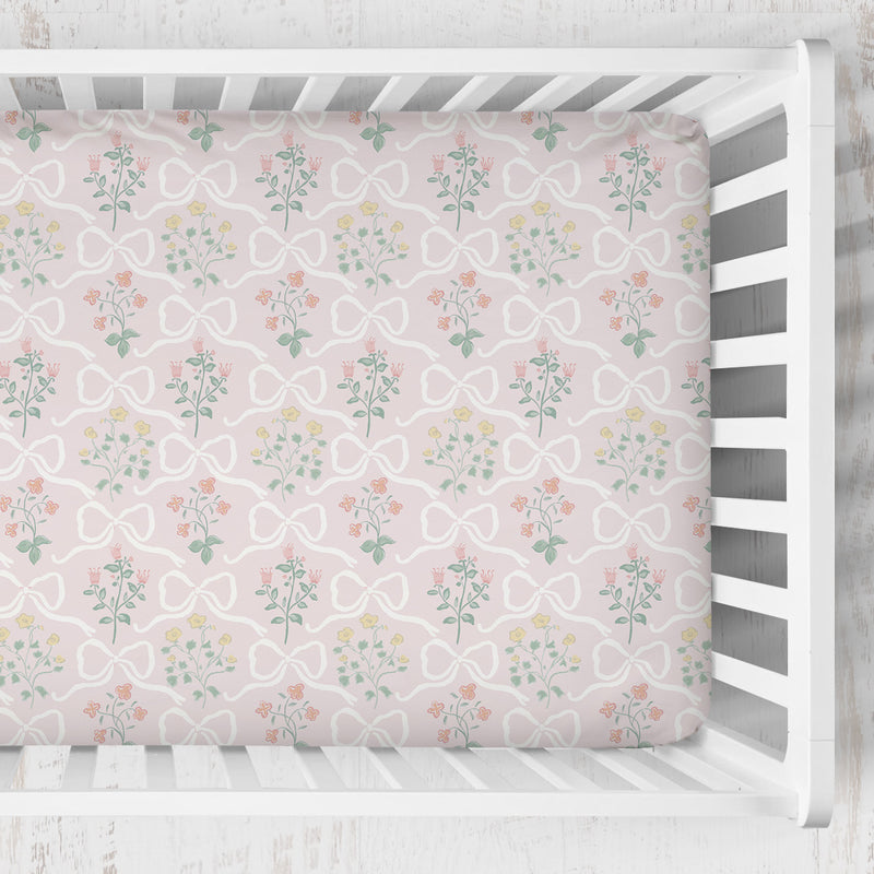 Crib Sheet | Garden Ribbon in Rose