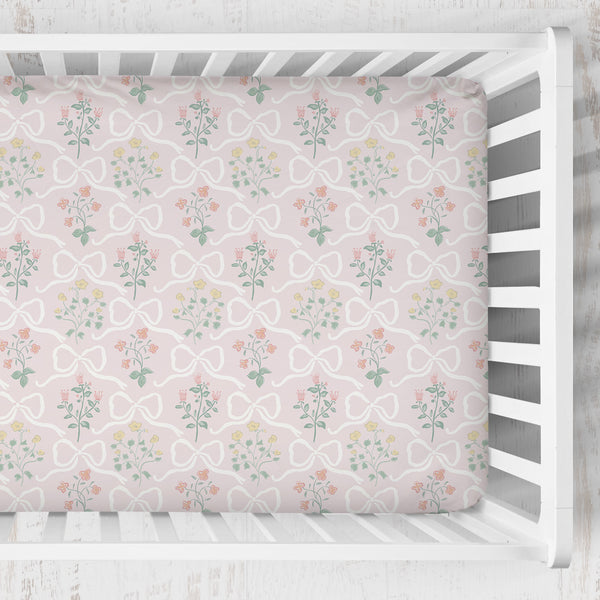 Crib Sheet | Garden Ribbon in Rose