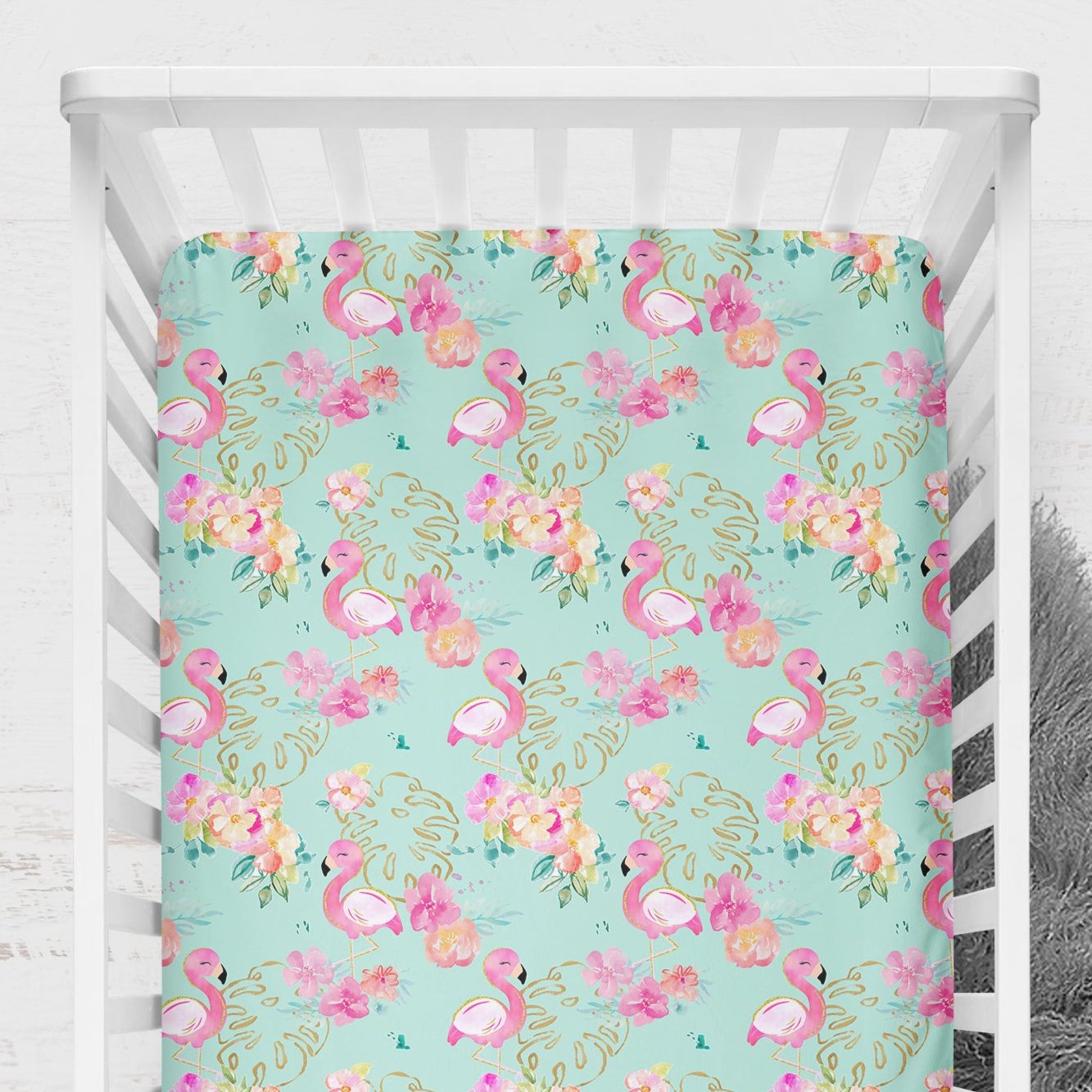 Tropical Flamingo Nursery Starter Crib Bedding Set