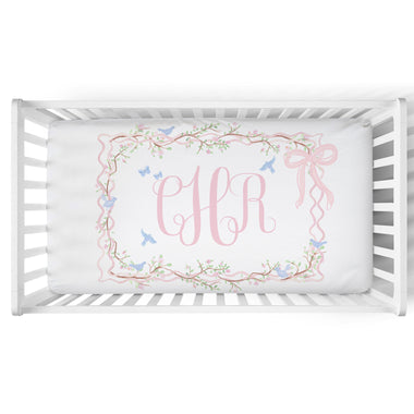 Personalized Crib Sheet | Ribboned Chinoiserie