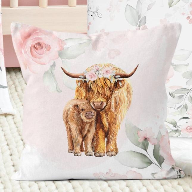 Highland Cow Floral Personalized Kids Bedding Set (Comforter or Duvet Cover)