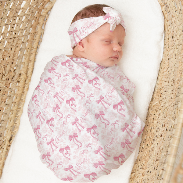 Fancy Bow Personalized Newborn Swaddle Set