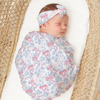 Fancy Bow Blue Toile Personalized Newborn Swaddle Set