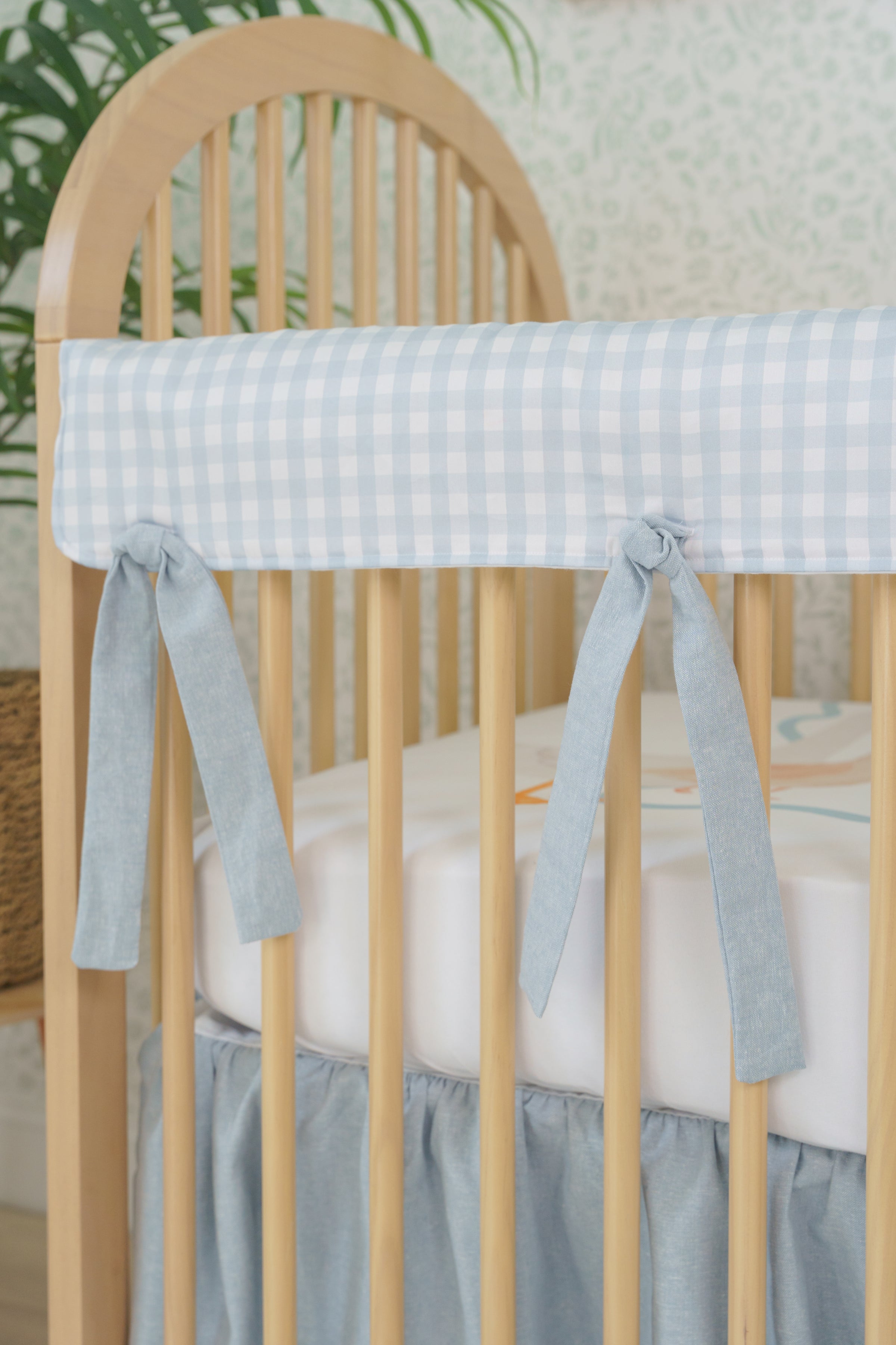 Crib Rail Cover | Gingham in Soft Chambray
