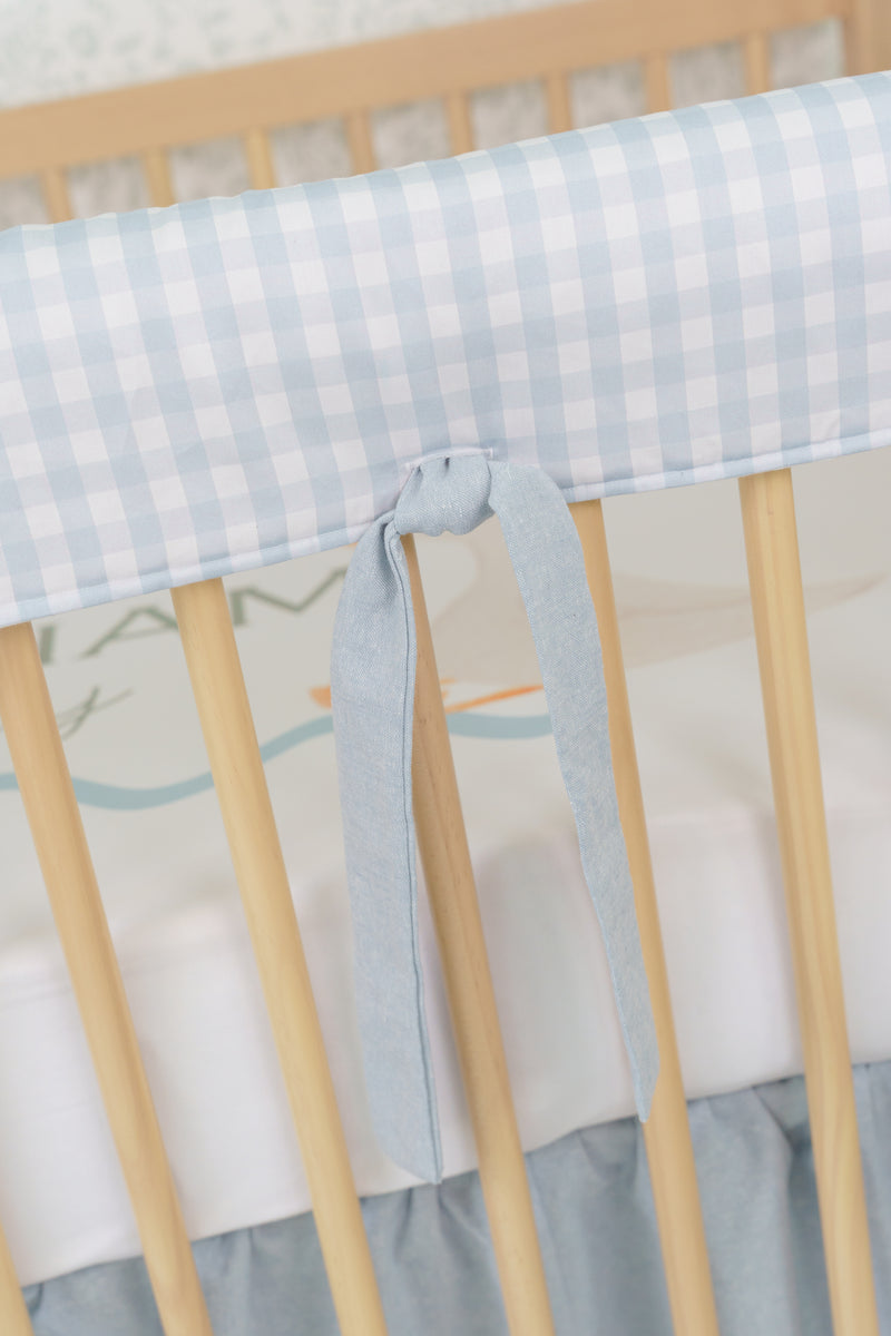 Crib Rail Cover | Gingham in Soft Chambray