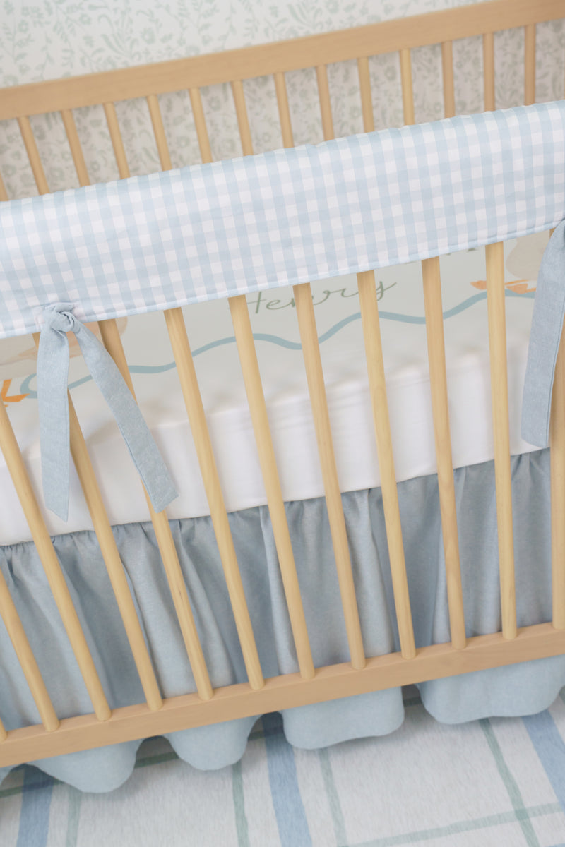 Crib Rail Cover | Gingham in Soft Chambray