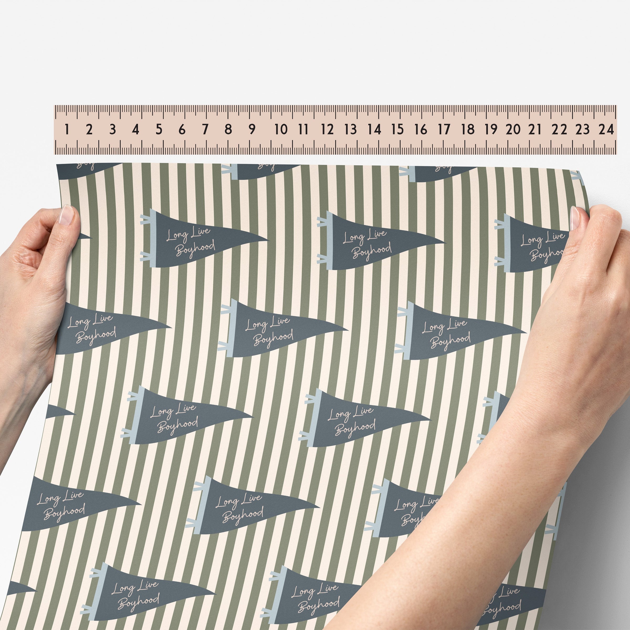 Peel & Stick Wallpaper | Boyhood Pennant Stripe Olive