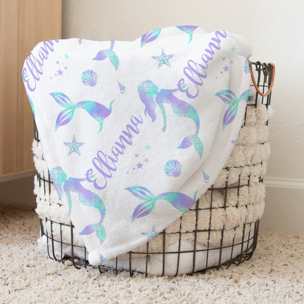 Mermaid Love Personalized Baby Blanket - gender_girl, Mermaid Love, Personalized_Yes