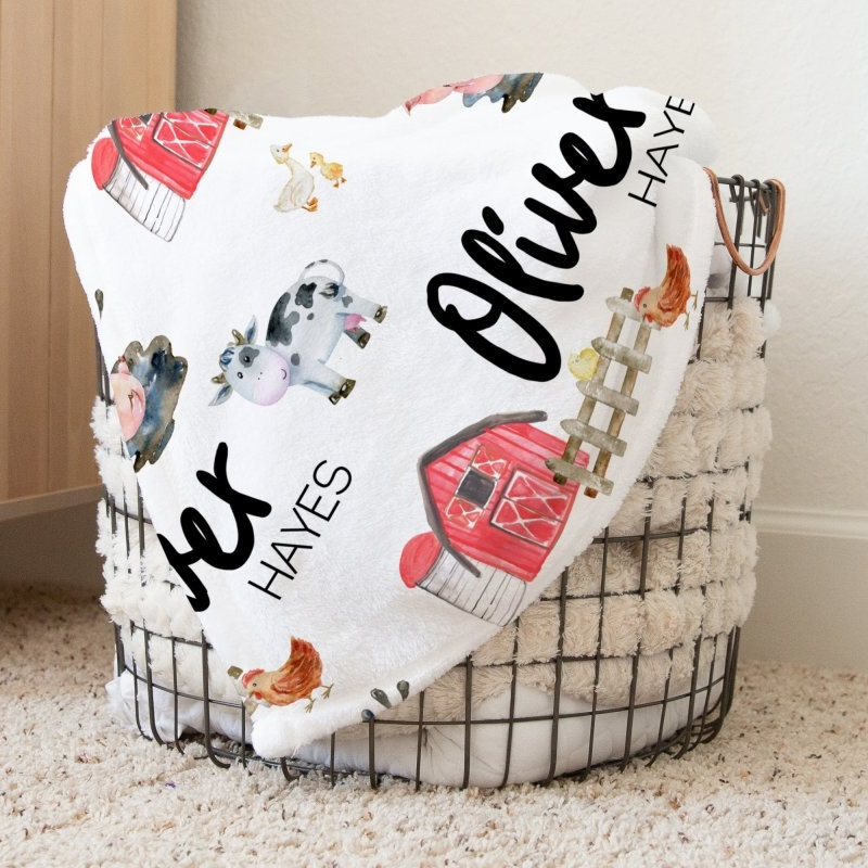 On the Farm Personalized Baby Blanket - gender_boy, gender_neutral, On the Farm