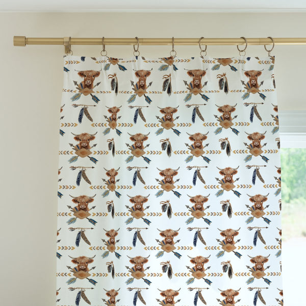 Blue Highland Cow Curtain Panel - Blue Highland Cow, gender_boy, Theme_Farm