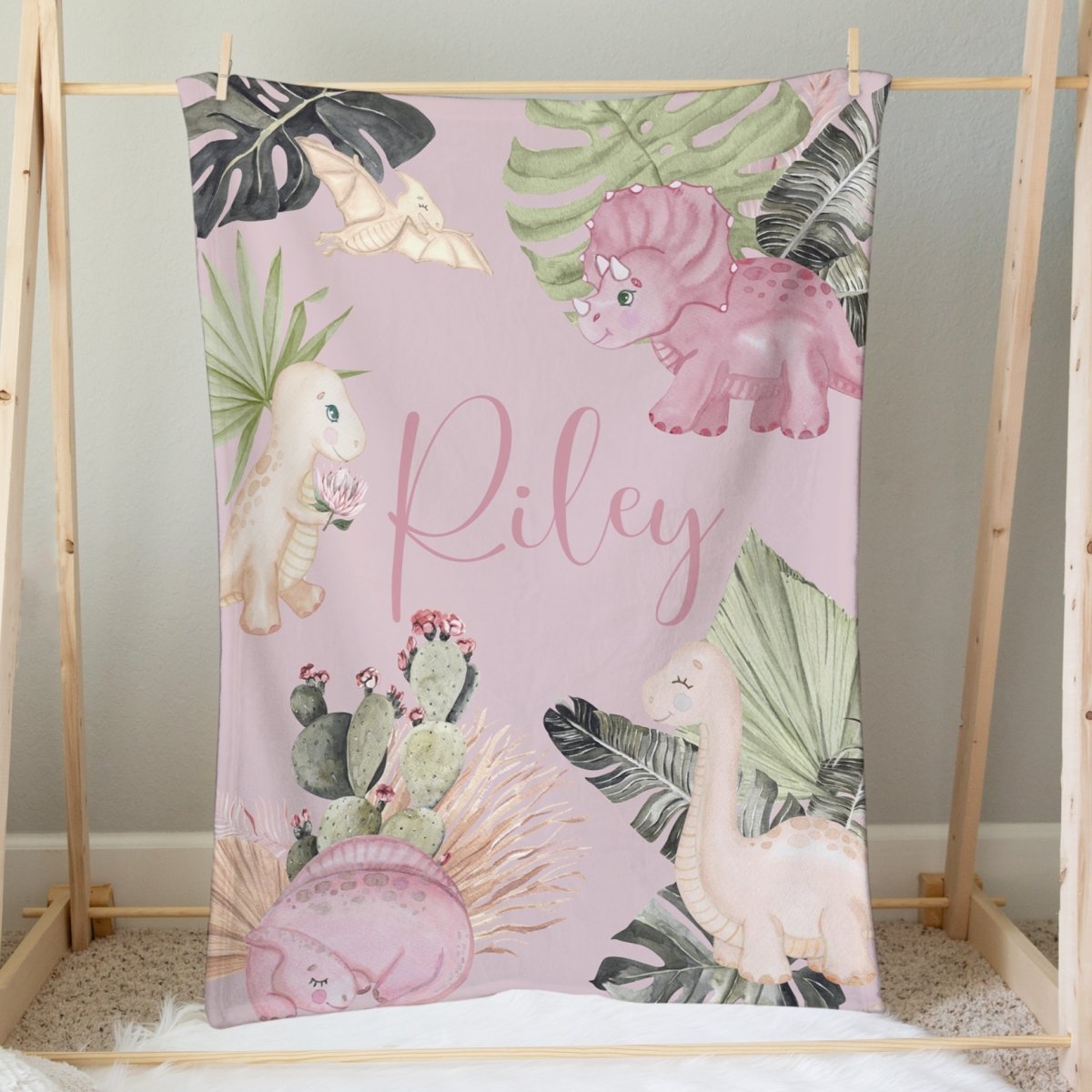 Boho Dino Personalized Minky Blanket - boho dino, gender_girl, Personalized_Yes