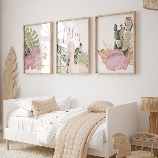 Boho Dino Personalized Nursery Art - boho dino, gender_girl, text