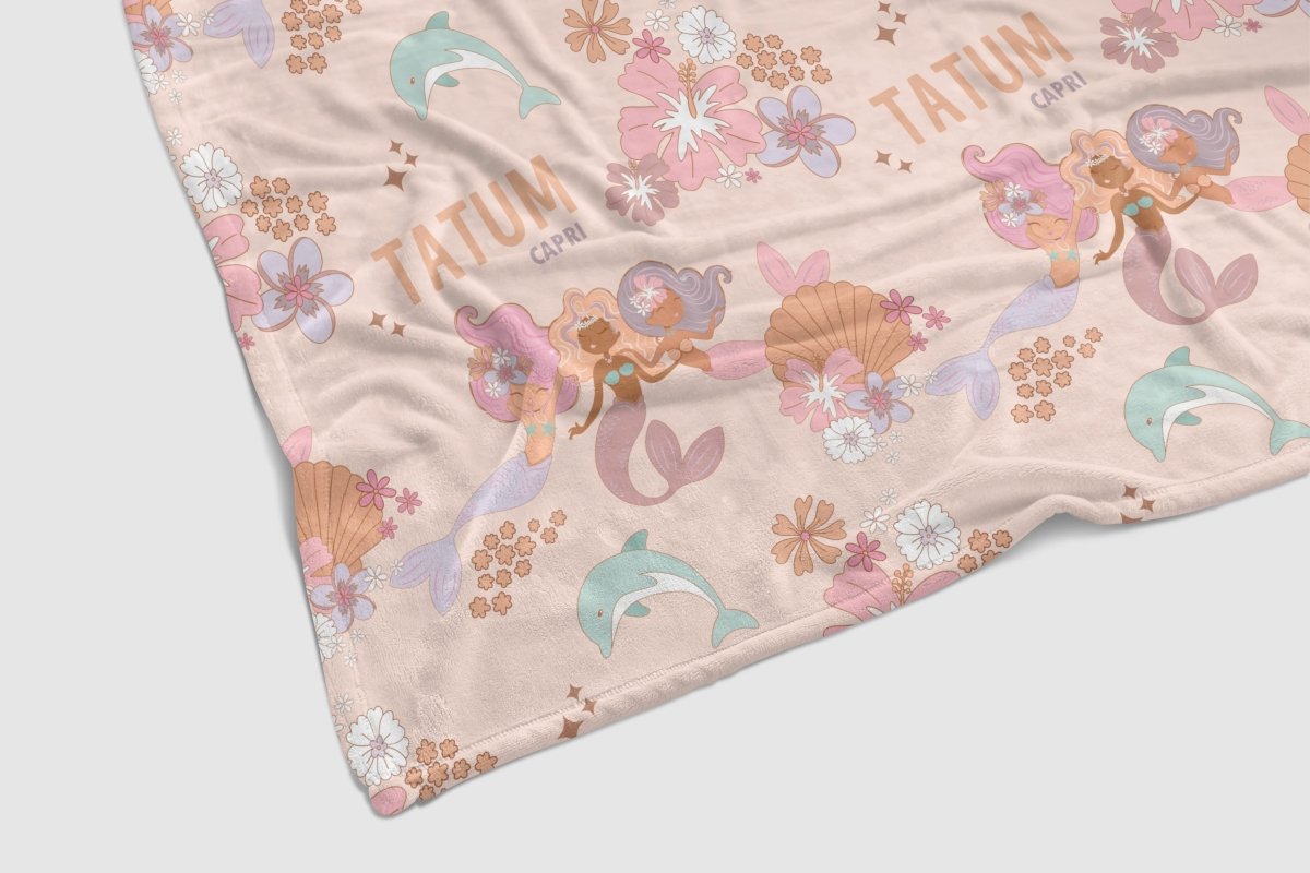 Boho Mermaids Personalized Baby Blanket - Boho Mermaids, gender_girl, Personalized_Yes