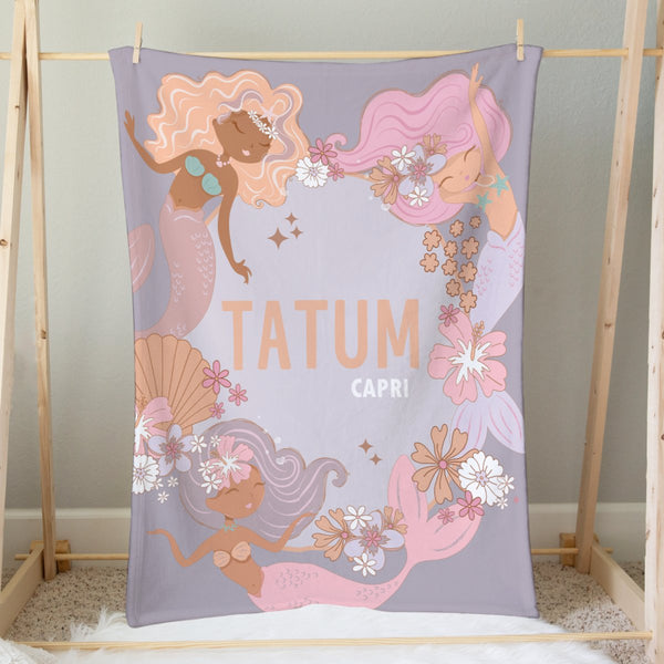 Boho Mermaids Personalized Minky Blanket - Boho Mermaids, gender_girl, Personalized_Yes