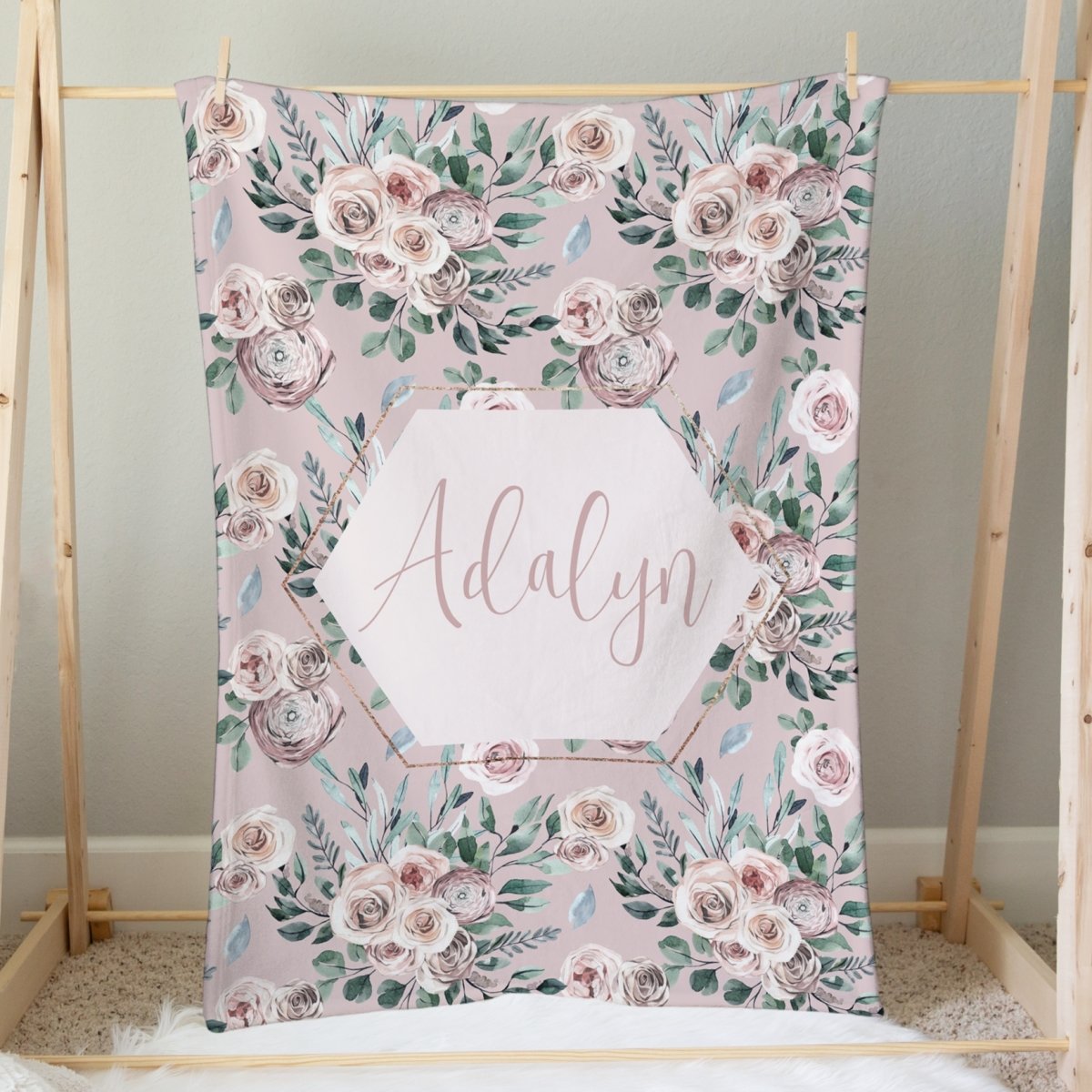 Boho Rose Personalized Minky Blanket - Boho Rose, gender_girl, Personalized_Yes