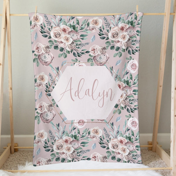 Boho Rose Personalized Minky Blanket - Boho Rose, gender_girl, Personalized_Yes