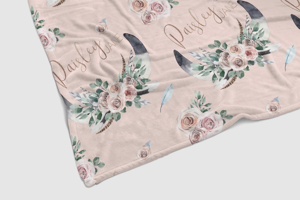 Boho Rose Skull Personalized Baby Blanket - Boho Rose, gender_girl, Personalized_Yes