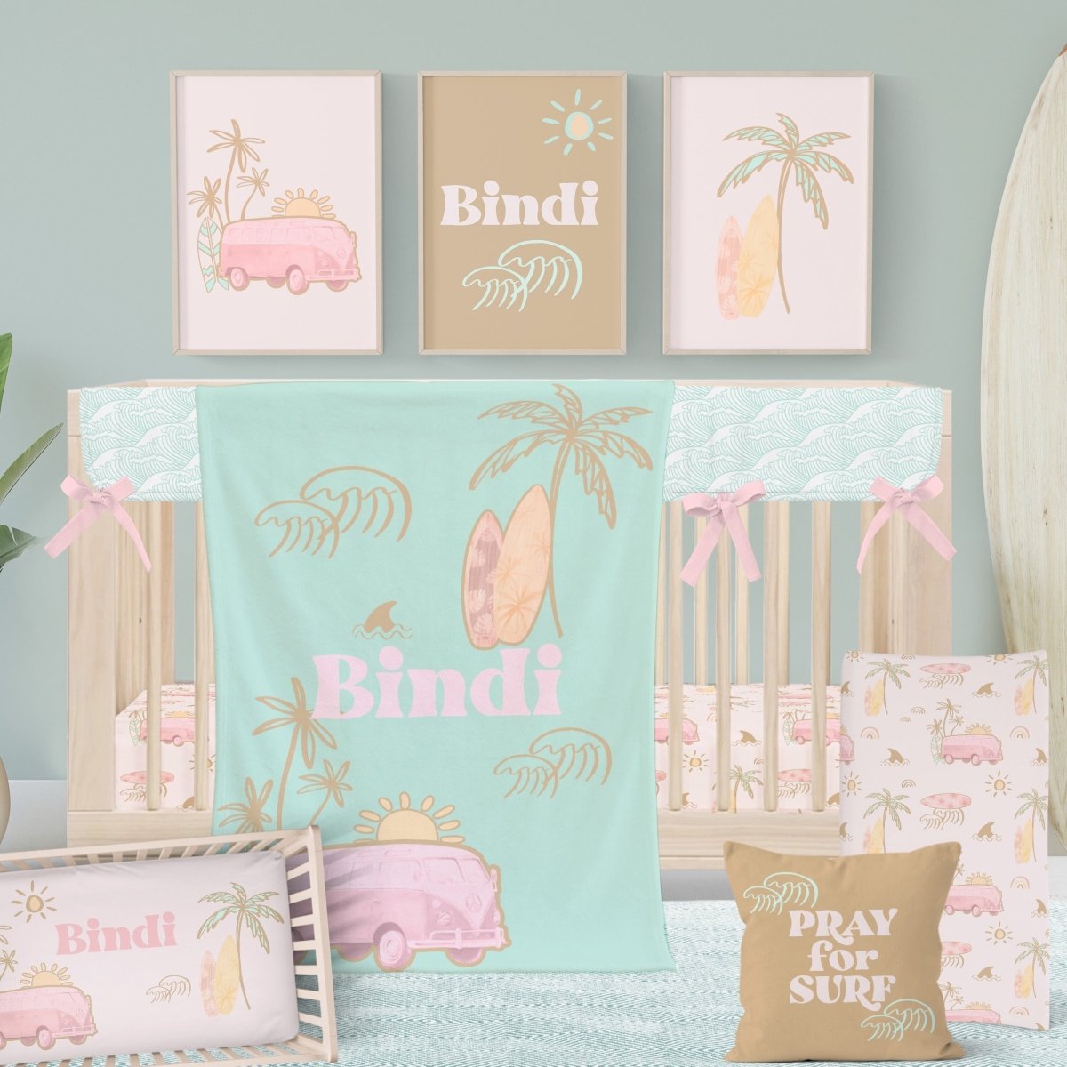 Boho Surfer Girl Personalized Nursery Art - Boho Surfer Girl, gender_girl, text