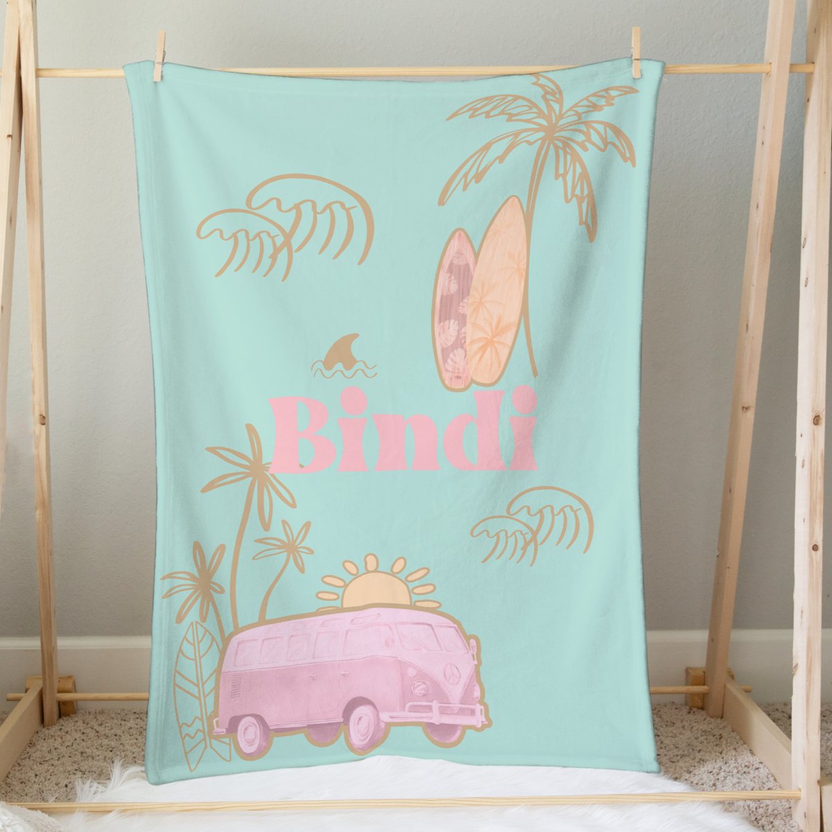 Boho Surfer Girl Ruffled Crib Bedding - Boho Surfer Girl, gender_girl, text