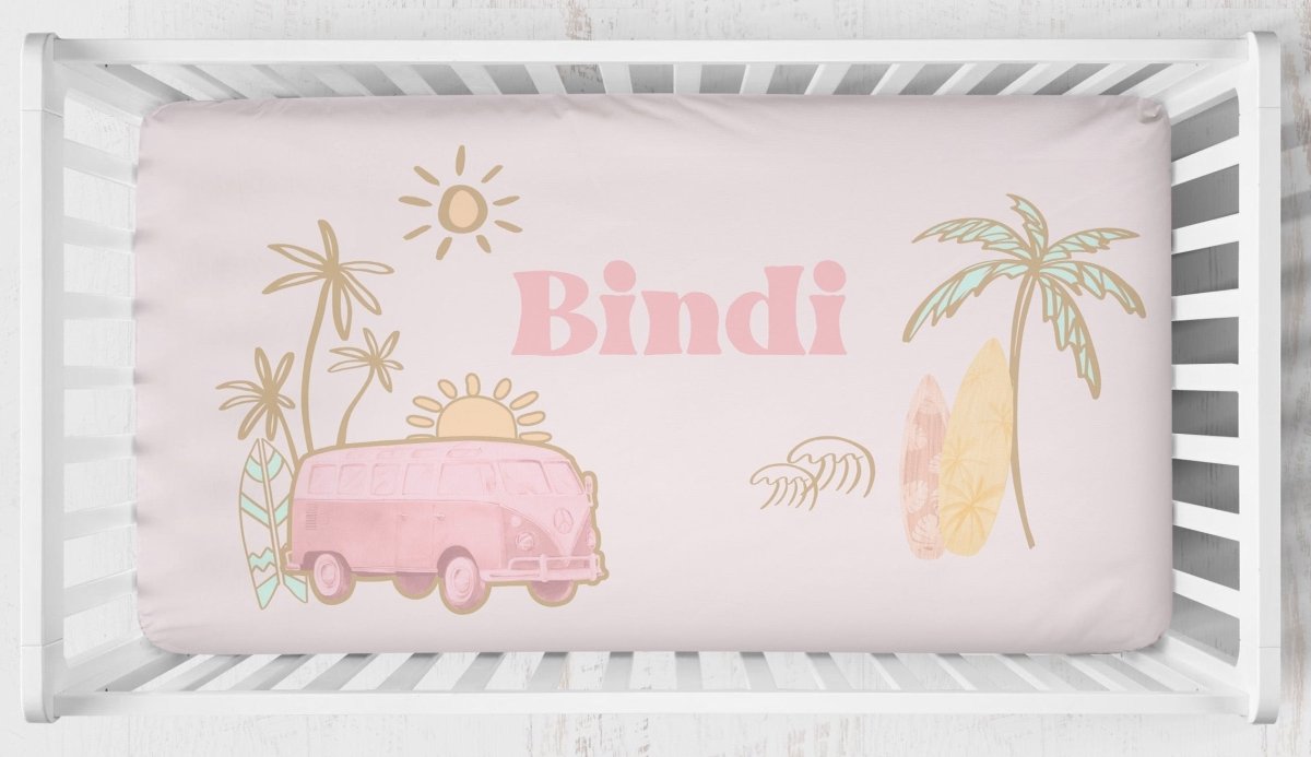 Boho Surfer Girl Ruffled Crib Bedding - Boho Surfer Girl, gender_girl, text