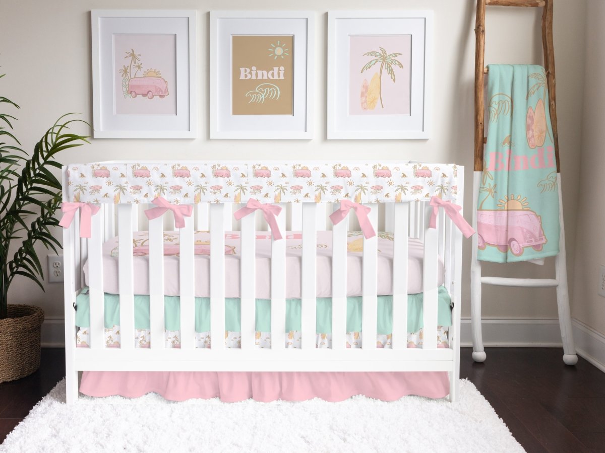 Boho Surfer Girl Ruffled Crib Bedding - Boho Surfer Girl, gender_girl, text