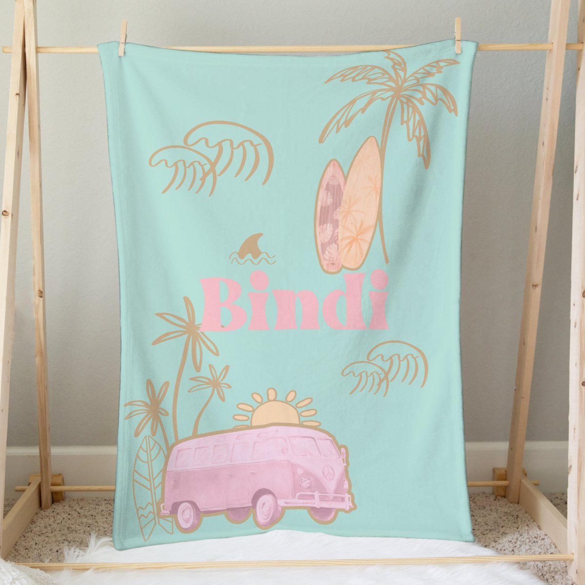 Boho Surfer Girl Waves Crib Bedding - Boho Surfer Girl, gender_girl, text